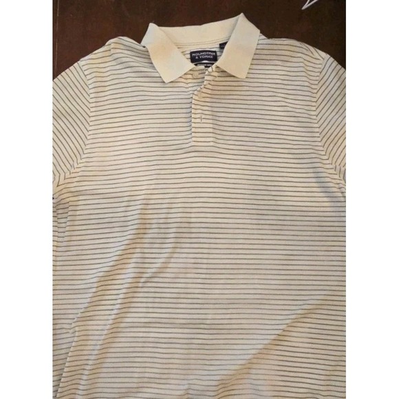 Roundtree & Yorke Polo Shirt Men Mercerized Cotton Stripes Beige SZ Large #452 - Picture 6 of 7